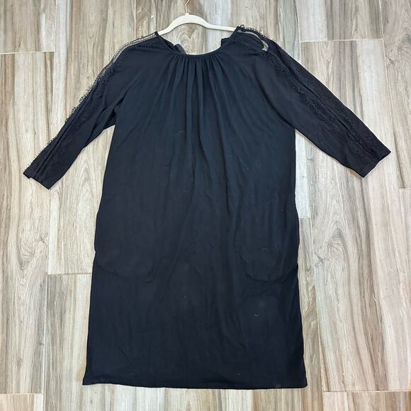Garnet Hill Dress Knit 3/4 Lace Sleeve Surplice Tencel Black Large Minimalist - Picture 9 of 9